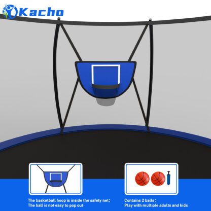Kacho Trampoline 14FT, 1400LBS Trampoline with Enclosure Net, Basketball Hoop, 2 Ball, Large Outdoor Trampoline for 1-2 Adults/ 4-5 Kids, Backyard Trampoline, No Gap Design, Blue - Image 2