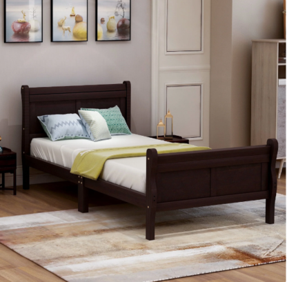Kacho Wood Platform Twin Bed Frame, 200lb Heavy Duty Platform Bed, Platform Bed with Headboard and Footboard, Wood Slat Support, No Noise-Free, No Box Spring Needed, Espresso