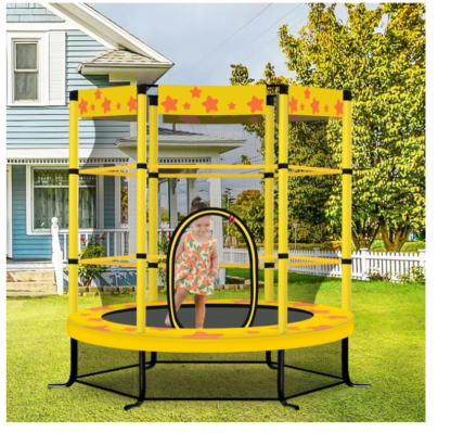 Kacho 55'' Trampoline for Kids Toddlers, 5FT Indoor Outdoor Mini Trampoline with Safety Enclosure, Recreational Trampoline for Age 1-8, 100LBS Trampoline, No Gap Design, Yellow