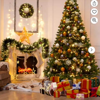 Kacho 7.5ft Artificial Fir Christmas Tree, Christmas Festive Decoration, Pre-Lit Artificial Christmas Tree Auto-Spread/Close, 350 LED Lights and Included Metal Stand, Green