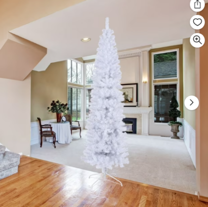Kacho 7.5 Inch White Slim Artificial Christmas Tree, Solid Metal Stand, Easy Assembly, Free to Decorate, Thick and Lush Branches, White