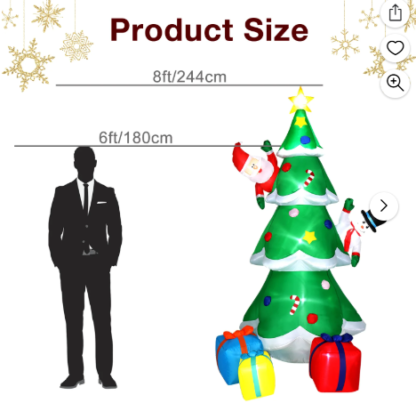 Kacho 8 FT Inflatable Christmas Tree, Outdoor Christmas Decoration, Giant Large Father Christmas, Inflatable Christmas Blow Ups, Xmas Holiday Décor with 4 LED Lights