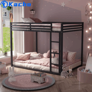 Kacho Metal Full Over Full Bunk Bed Frame with Ladder, Black
