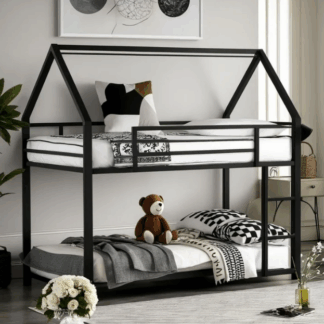 Kacho Metal Bunk Bed, Twin Over Twin Bunk Bed for Kids Adults, Twin Bed Frame Kids Bunk Beds with 12.8'' Full-Length Guardrail and Ladder, Easy Assembly, No Noise Free, Black