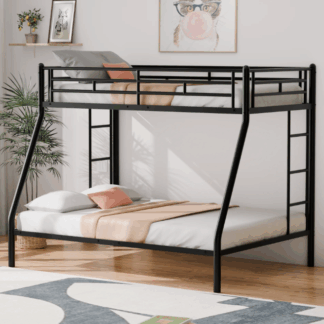 Kacho Twin Over Full Bunk Bed, Metal Bunk Bed Frame for Kids Girls Boys, Bunk Bed with Safety Full-Length Guardrails, for Childroom Bedroom, Easy Assembly, No Box Spring Needed, Black