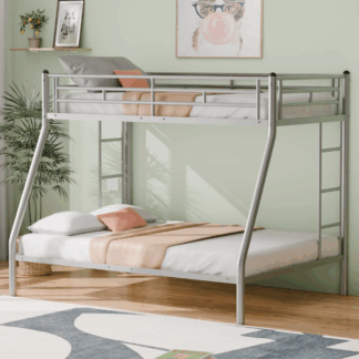 Kacho Twin Over Full Bunk Bed, Metal Bunk Bed Frame for Kids Girls Boys, Bunk Bed with Safety Full-Length Guardrails, for Childroom Bedroom, Easy Assembly, No Box Spring Needed, Gray
