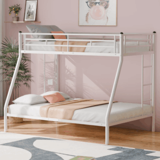 Kacho Twin Over Full Bunk Bed, Metal Bunk Bed Frame for Kids Girls Boys, Bunk Bed with Safety Full-Length Guardrails, for Childroom Bedroom, Easy Assembly, No Box Spring Needed, White
