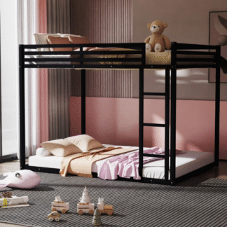 Kacho Metal Bunk Bed, Twin Over Twin Bunk Bed with 12.8'' Full-Length Guardrail and Ladder, Heavy Duty Bunk Bed for Teens, Adults, Twin Bunk Beds for Bedroom, Dorm, Easy Assembly, Noise Free, Black