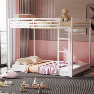 Kacho Metal Bunk Bed, Twin Over Twin Bunk Bed with 12.8'' Full-Length Guardrail and Ladder, Heavy Duty Bunk Bed for Teens, Adults, Twin Bunk Beds for Bedroom, Dorm, Easy Assembly, Noise Free, White