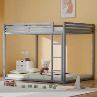 Kacho Bunk Bed, Full XL Over Queen Metal Bunk Bed for Adults, Convertible into 2 Bed, Full Bed Frame Bunk Beds with Full-Length Guardrail and Ladder, Easy Assembly, No Noise Free, Silver