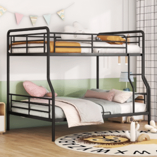 Kacho Bunk Bed, Full XL Over Queen Metal Bunk Bed with Ladder & Safety Guardrails, Convertible into 2 Separate Beds, Heavy-Duty Iron Bed Frame, Space Saving, for Teens Adults s, Black