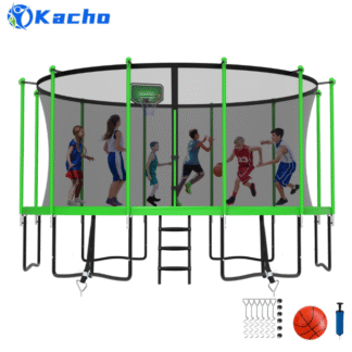 Kacho Trampoline for Kids and Adults 15FT, Heavy Duty Trampoline with Enclosure, Ladder, Sprinkler and Light, Outdoor Recreational Trampoline, No Gap Design, 1500LBS Weight Capacity