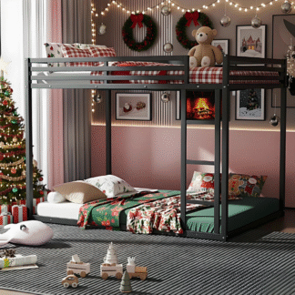 Kacho Metal Bunk Bed, Twin Over Twin Bunk Bed with 12.8'' Full-Length Guardrail and Ladder, Heavy Duty Bunk Bed for Teens, Adults, Twin Bunk Beds for Bedroom, Dorm, Easy Assembly, Noise Free, Black