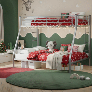 Kacho Twin Over Full Bunk Bed, Metal Bunk Bed Frame for s, Bunk Bed with Safety Full-Length Guardrails, for Bedroom, Easy Assembly, No Box Spring Needed, Gray