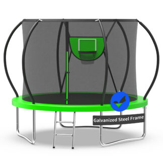Kacho Trampoline, Trampoline with Enclosure Net 10FT 1000LBS Trampoline for 1-2 Kids, Trampoline with Basketball Hoop and Ladder, Ball, Heavy Duty Recreational Outdoor Trampoline, Green