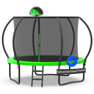 Kacho Trampoline with Enclosure Net for Kids and Adults, 1000LBS Capacity 10FT Trampoline with Basketball Hoop, Ladder, Wind Stakes, Outdoor Heavy Duty Trampoline, Green