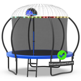 Kacho Trampoline with Enclosure Net for Kids and Adults, 1000LBS Capacity 10FT Trampoline with Basketball Hoop, Ladder, Outdoor Heavy Duty Trampoline, Blue