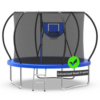 Kacho Trampoline, Trampoline with Enclosure Net 10FT 1000LBS Trampoline for 1-2 Kids, Trampoline with Basketball Hoop and Ladder, Ball, Heavy Duty Recreational Outdoor Trampoline, Blue