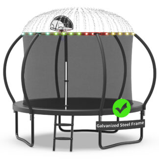 Kacho Trampoline with Enclosure Net for Kids and Adults, 1000LBS Capacity 10FT Trampoline with Basketball Hoop, Ladder, Outdoor Heavy Duty Trampoline, Black