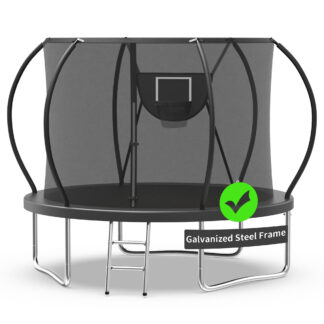 Kacho Trampoline 10ft, Trampoline with Enclosure Net, 10FT 1000LBS Trampoline for 3-4 Kids, Trampoline with Basketball Hoop and Ladder, Ball, Heavy Duty Outdoor Trampoline, Easy Assembly, Black