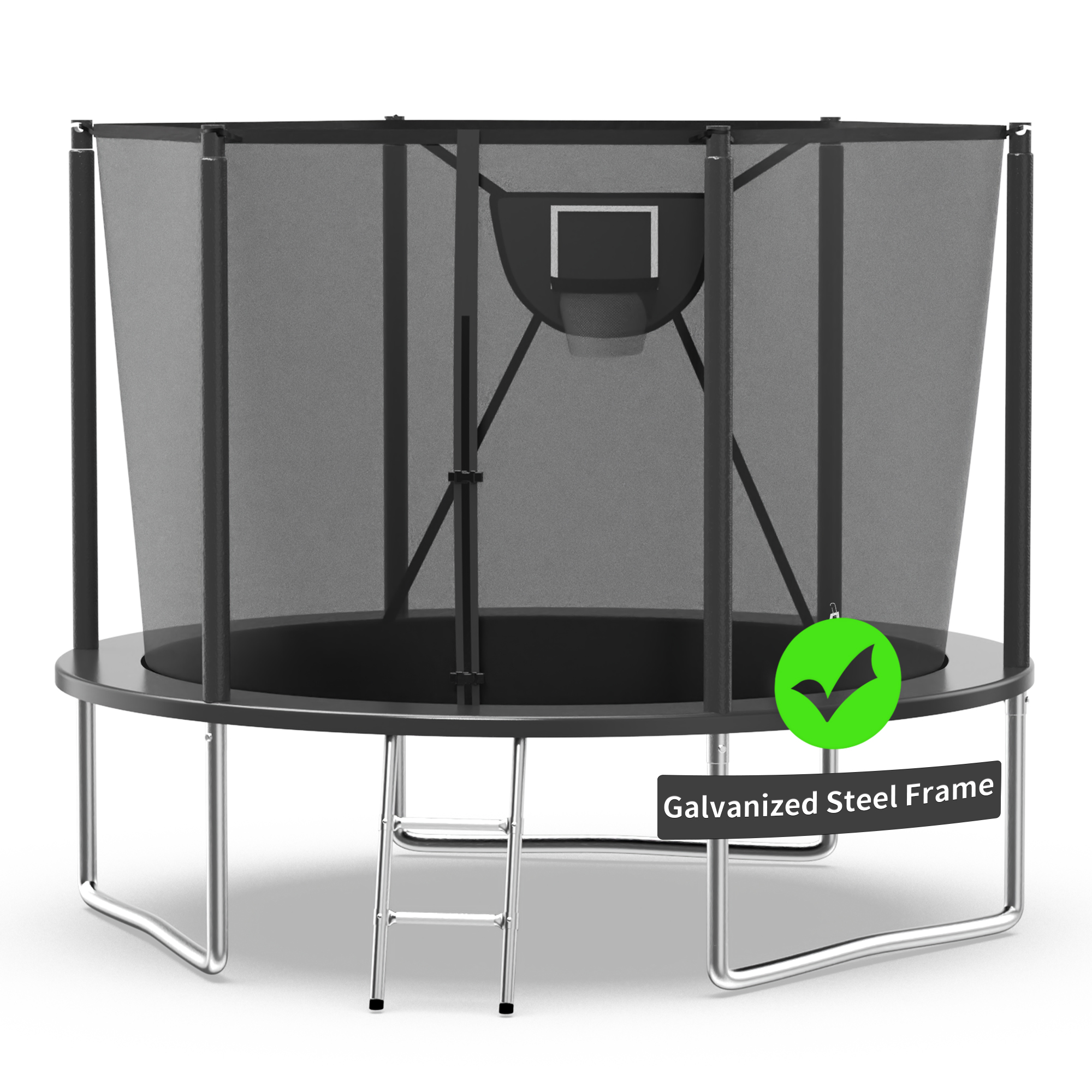 Kacho Trampoline 10FT, 1000LBS Trampoline for 1-2 Kids, Outdoor Trampoline with Safety Enclosure Net, Basketball Hoop, Ball, No Gap Design Backyard Trampoline, Round Recreational Trampoline, Black