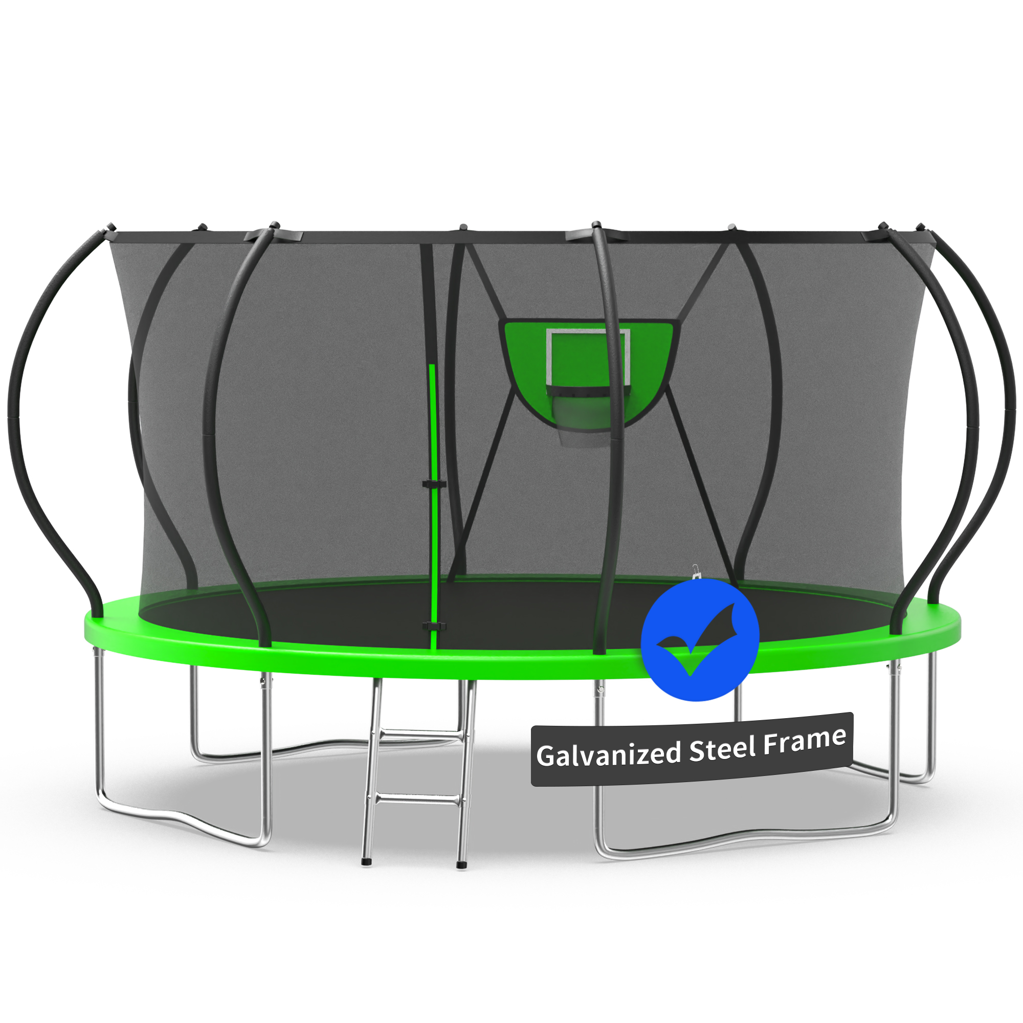Kacho Trampoline, Trampoline with Enclosure Net 12FT 1200LBS Trampoline for 2-3 Kids and 1-2 Adults, Trampoline with Basketball Hoop and Ladder, Ball, Heavy Duty Outdoor Trampoline, Green