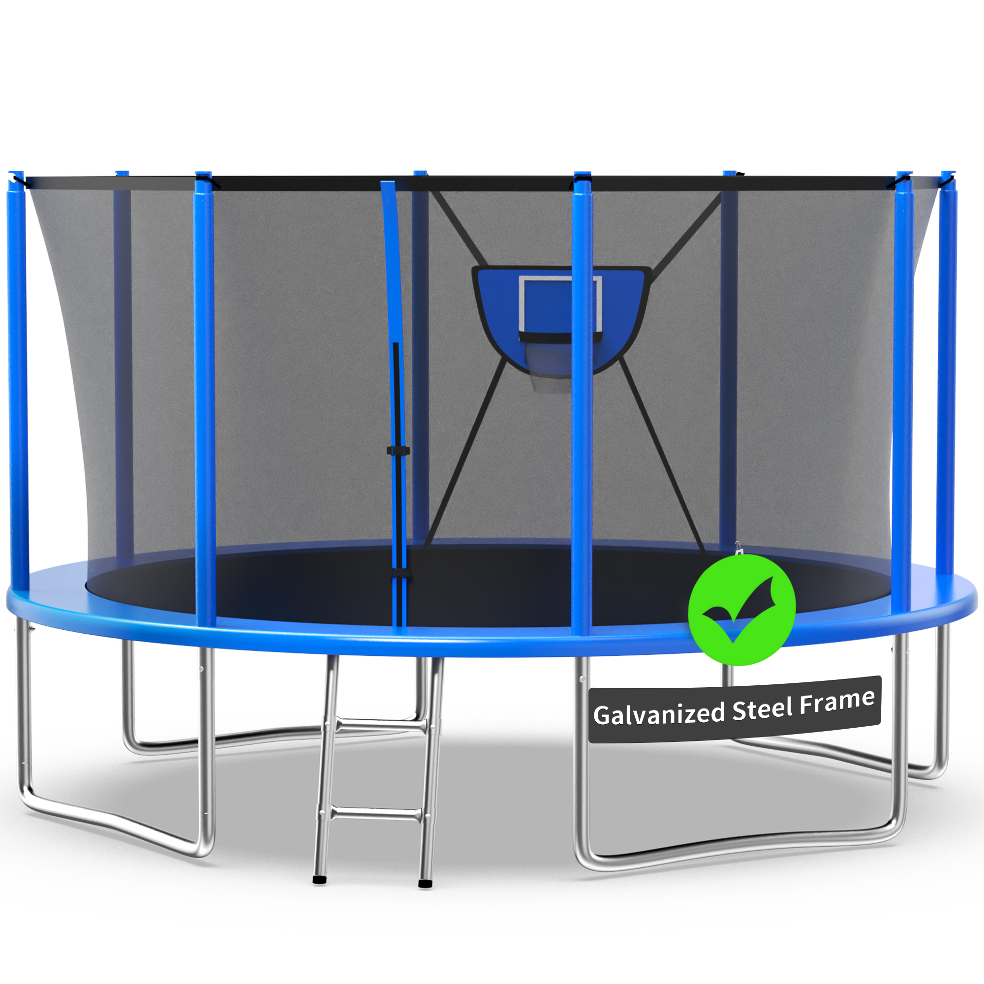 Kacho Trampoline 12FT, 1400LBS Trampoline with Enclosure Net, Basketball Hoop, Ball, Large Outdoor Trampoline for 1-2 Adults/ 4-5 Kids, Backyard Trampoline, No Gap Design, Blue