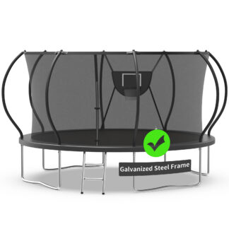 Kacho Trampoline, Trampoline with Enclosure Net 12FT 1200LBS Trampoline for 2-3 Kids and 1-2 Adults, Trampoline with Basketball Hoop and Ladder, Ball, Heavy Duty Outdoor Trampoline, Black