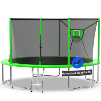Kacho Trampoline 14FT, 1400LBS Trampoline with Enclosure Net, Basketball Hoop, Ball, Large Outdoor Trampoline for 1-2 Adults/ 4-5 Kids, Backyard Trampoline, No Gap Design, Green