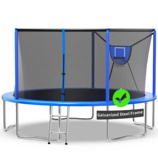Kacho Trampoline 14FT, 1400LBS Trampoline for Adults Kids, No Gap Desgin Trampoline with Enclosure Net, Basketball Hoop, Ball, Ladder, Outdoor Backyard Trampoline, No Gap Design, Blue