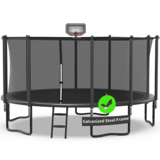 Kacho Trampoline 1400LBS 14FT Trampoline for Kids Adults, Trampoline with Basketball Hoop, Enclosure, Ladder and Wind Stakes, Outdoor Heavy Duty Galvanized Recreational Trampoline for Family