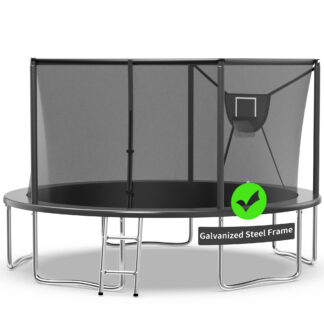 Kacho Trampoline 14FT, 1400LBS Trampoline with Enclosure Net, Basketball Hoop, Ball, Large Outdoor Trampoline for 1-2 Adults/ 4-5 Kids, Backyard Trampoline, No Gap Design, Black