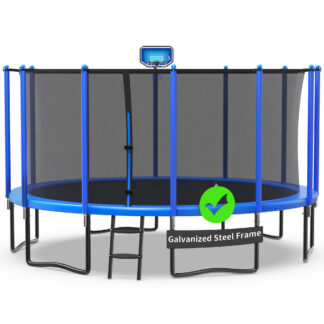 Kacho Trampoline 1500LBS 15FT Trampoline for Kids Adults, Trampoline with Basketball Hoop, Enclosure, Ladder and Wind Stakes, Outdoor Heavy Duty Galvanized Recreational Trampoline for Family