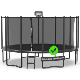 Kacho Trampoline 1500LBS 15FT Trampoline for Kids Adults, Trampoline with Basketball Hoop, Enclosure, Ladder and Wind Stakes, Outdoor Heavy Duty Galvanized Recreational Trampoline for Family
