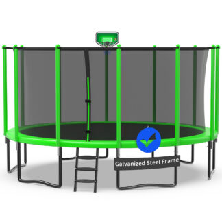 Kacho Trampoline 1500LBS 16FT Trampoline for Kids Adults, Trampoline with Basketball Hoop, Enclosure, Ladder and Wind Stakes, Outdoor Heavy Duty Galvanized Recreational Trampoline for Family