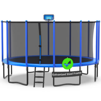 Kacho Trampoline 1500LBS 16FT Trampoline for Kids Adults, Trampoline with Basketball Hoop, Enclosure, Ladder and Wind Stakes, Outdoor Heavy Duty Galvanized Recreational Trampoline for Family