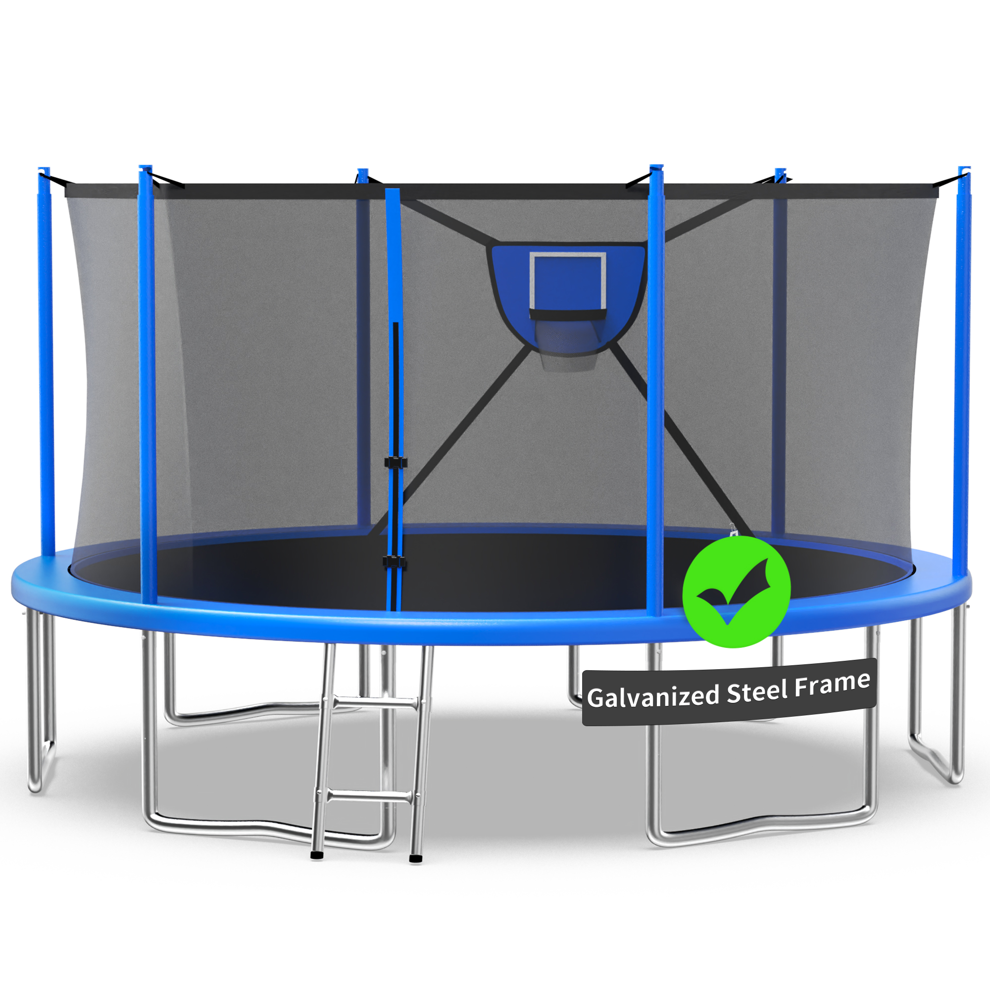 Kacho Trampoline, 16FT 1500LBS Trampoline for 5-6 Kids and 3-4 Adults, Outdoor Trampoline with Safety Enclosure Net, Basketball Hoop, Ball, No Gap Design Backyard Trampoline, Round Trampoline, Blue