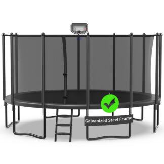 Kacho Trampoline 1500LBS 16FT Trampoline for Kids Adults, Trampoline with Basketball Hoop, Enclosure, Ladder and Wind Stakes, Outdoor Heavy Duty Galvanized Recreational Trampoline for Family
