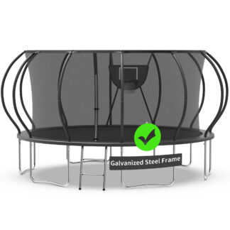 Kacho Trampoline, Trampoline with Enclosure Net 16FT 1500LBS Trampoline for 4-5 Kids and 3-4 Adults, Trampoline with Basketball Hoop and Ladder, Ball, Heavy Duty Outdoor Trampoline, Black